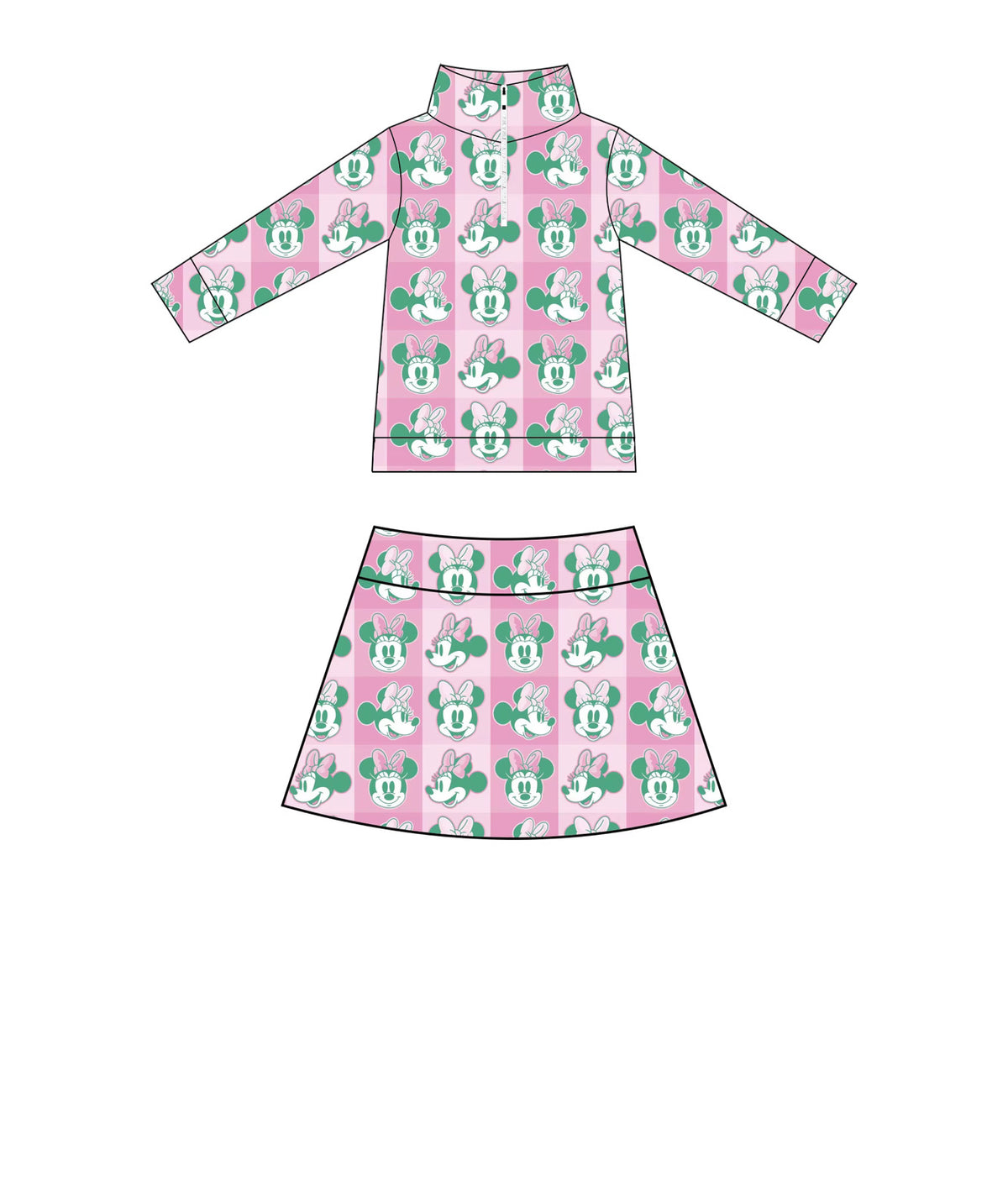 Minnie Green & Pink Checkered Sweater & Skirt Set
