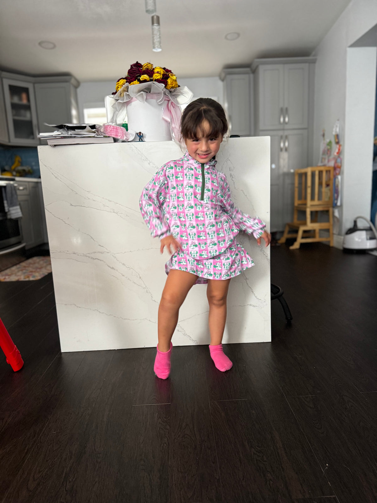 Minnie Green & Pink Checkered Sweater & Skirt Set